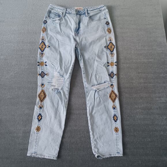 Driftwood Gizelle Jeans Womens 30x27 Blue Embroidered Distressed Boho Light Wash - Picture 1 of 13